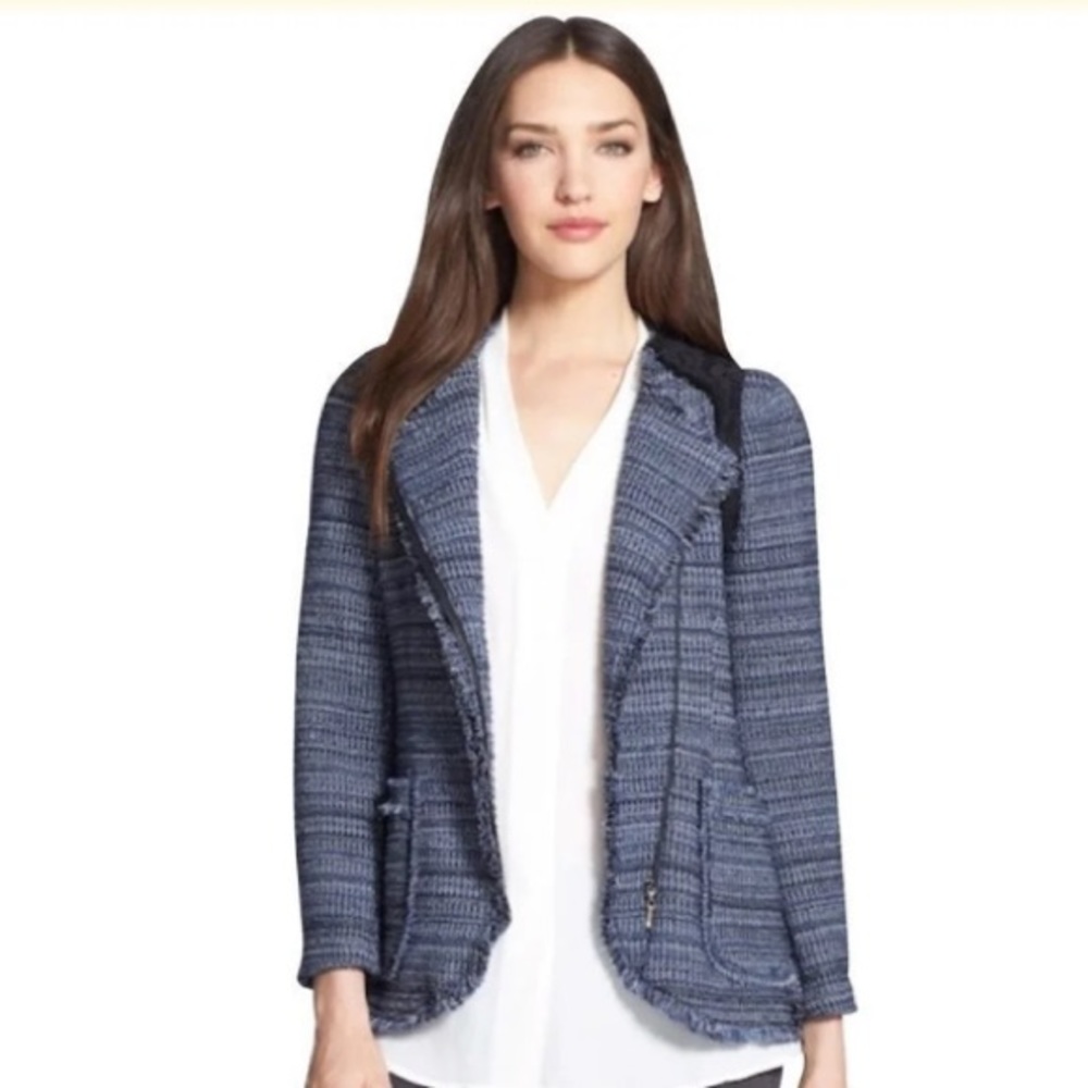 Rebecca Taylor Tweed & Lace Fringe Textured Blazer Jacket